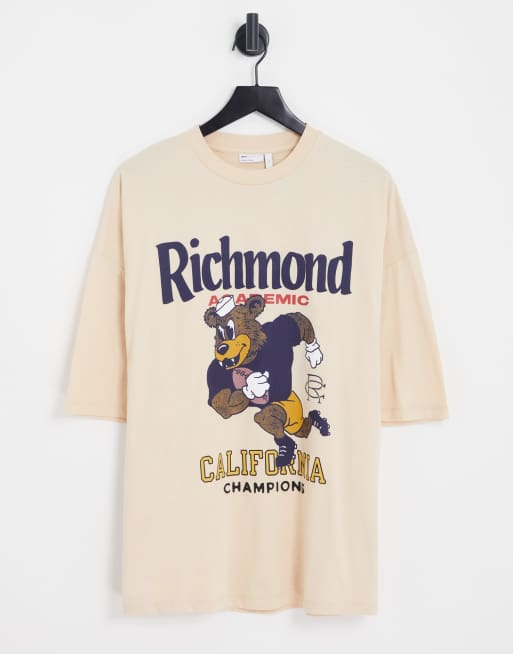ASOS DESIGN - T-shirt oversize avec imprimé style universitaire sur le devant et au dos - Beige