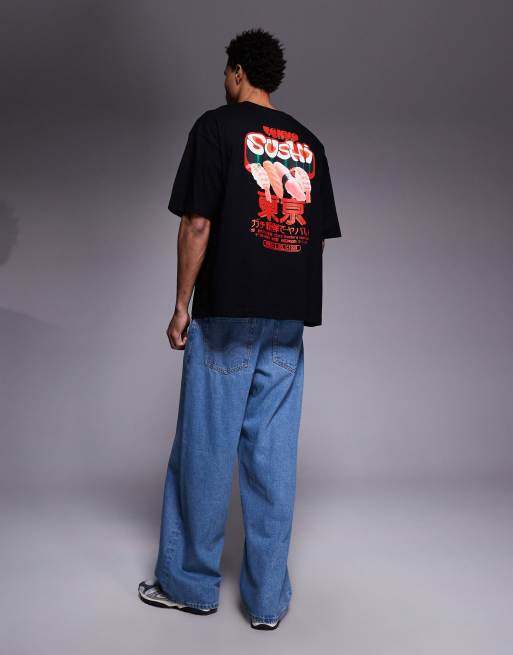 ASOS DESIGN - T-shirt oversize avec imprimé sushi - Crème, 2 de 5