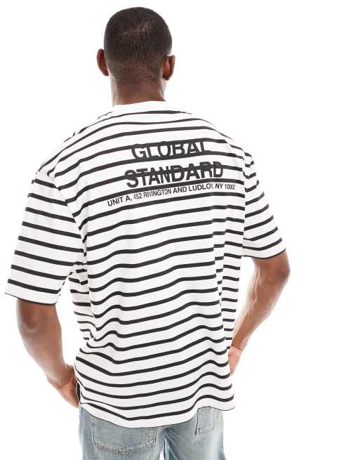 ASOS DESIGN - T-shirt oversize avec imprimé texte au dos et rayures