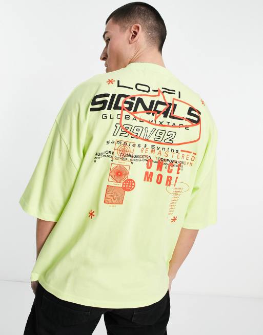 ASOS DESIGN - T-shirt oversize avec imprimé urbain au dos et sur le devant - Jaune