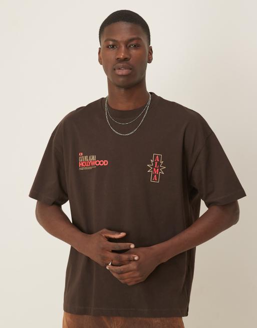 ASOS DESIGN - T-shirt oversize avec imprimé ville - Marron, 3 de 4