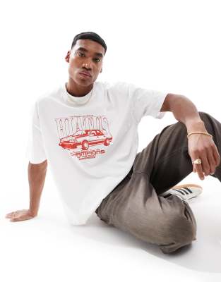 ASOS DESIGN - T-shirt oversize avec imprimé voiture - Blanc