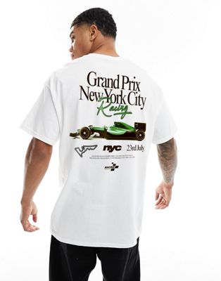 ASOS DESIGN - T-shirt oversize avec imprimé voiture de course au dos - Blanc