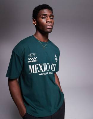 ASOS DESIGN - T-shirt oversize avec inscription imprimée sur le devant style sport - Vert