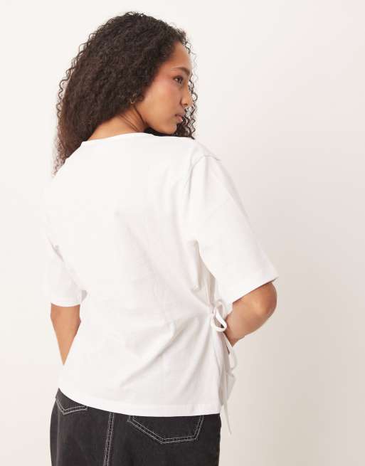 ASOS DESIGN oversized t-shirt with tie detail in white