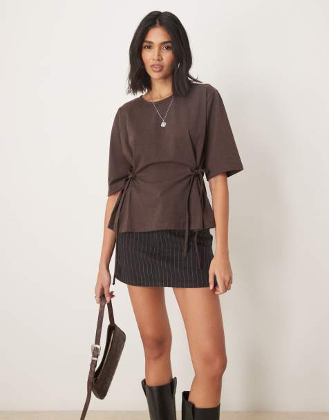 ASOS DESIGN - T-shirt oversize avec liens - Marron - view 1