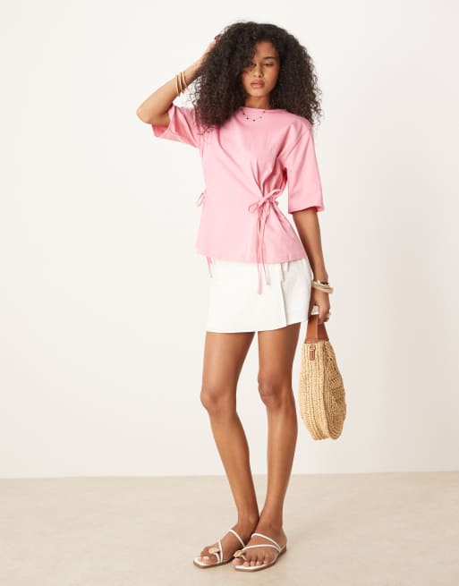 ASOS DESIGN oversized tee with tie detail in pink
