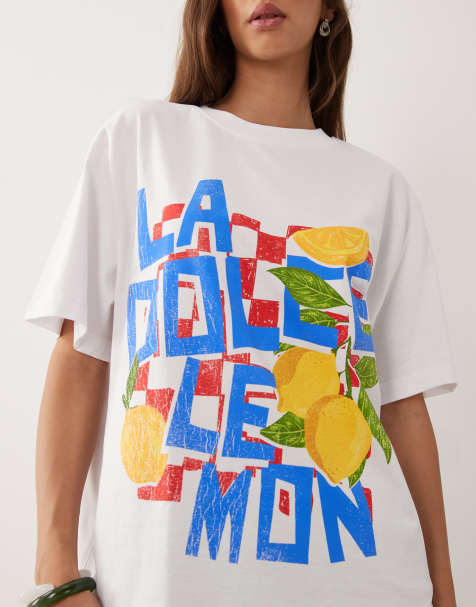 ASOS DESIGN T-shirt oversize avec motif citrons La dolce viita en blanc - view 1
