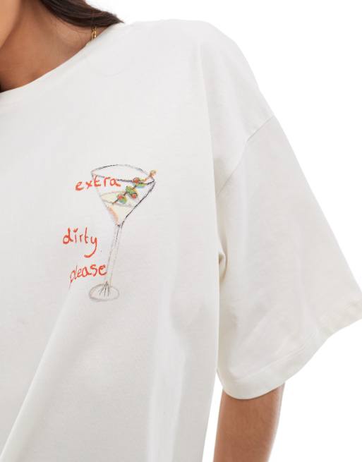 ASOS DESIGN - T-shirt oversize avec motif cocktail dirty martini - Crème, 3 de 4