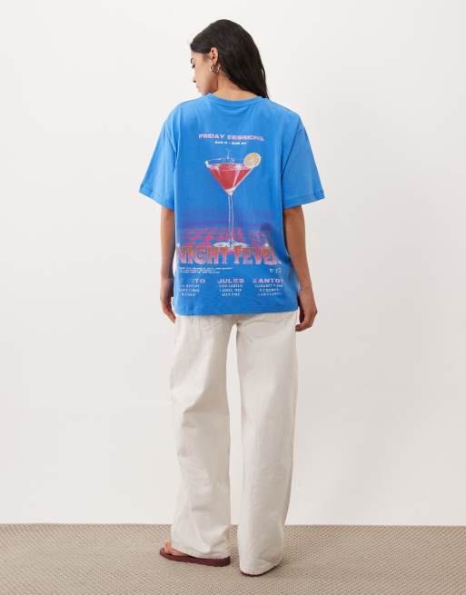 ASOS DESIGN T-shirt oversize avec motif cocktail rétro bleu, 3 de 4