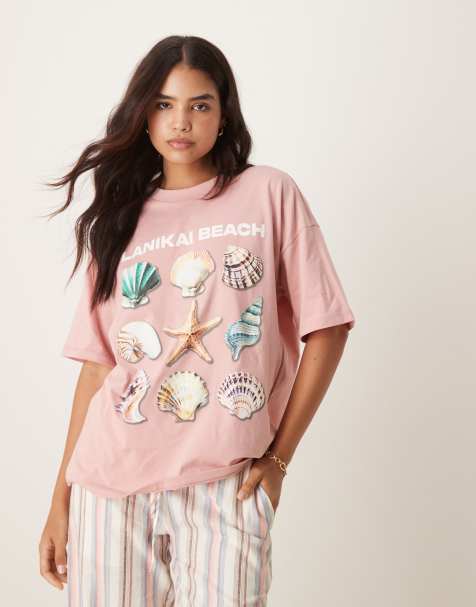 ASOS DESIGN - T-shirt oversize avec motif coquillage - Rose sombre - view 1