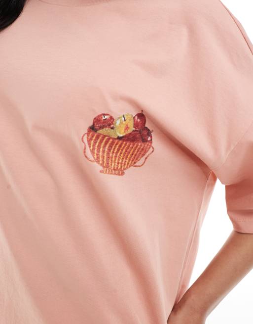 ASOS DESIGN - T-shirt oversize avec motif corbeille de fruits rustique - Vieux rose, 4 de 4