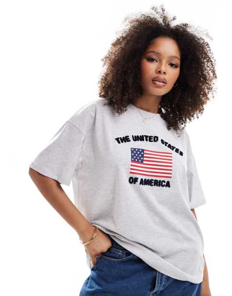 ASOS DESIGN - T-shirt oversize avec motif drapeau des USA - Gris chiné - view 1