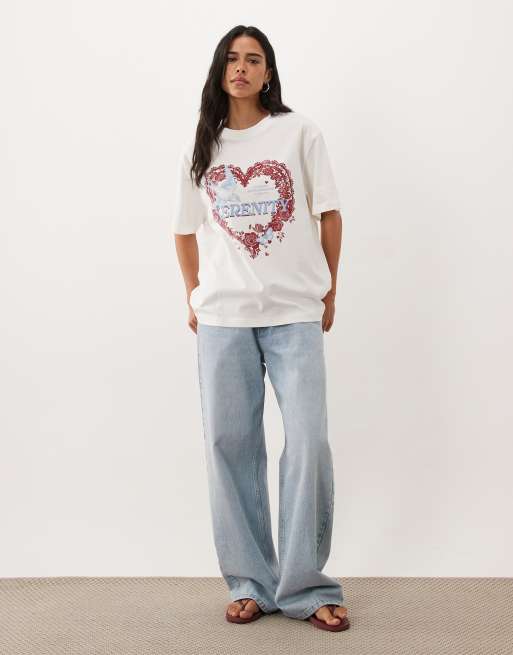 ASOS DESIGN T-shirt oversize avec motif en dentelle sérénité écru, 4 de 4
