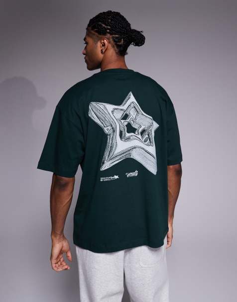 ASOS DESIGN - T-shirt oversize avec motif étoile - Vert foncé - view 1
