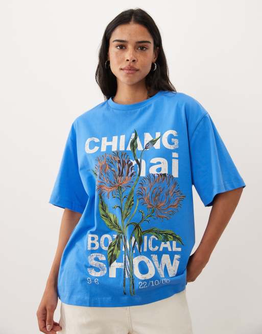 ASOS DESIGN T-shirt oversize avec motif floral Chiang Mai bleu sarcelle, 3 de 4