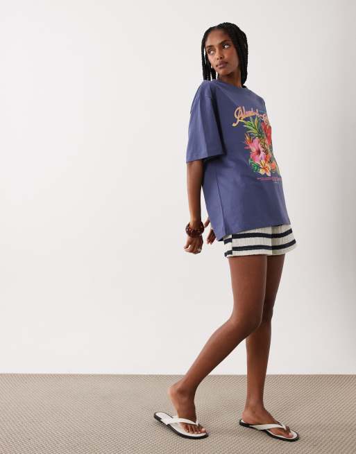 ASOS DESIGN t-shirt oversize avec motif fruits exotiques Oahu bleu, 2 de 4