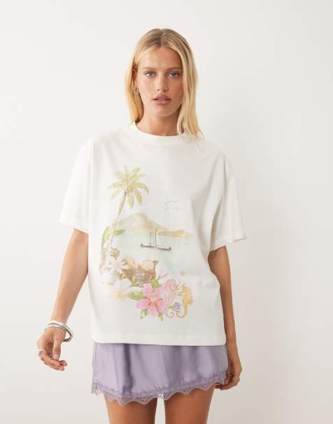 ASOS DESIGN t-shirt oversize avec motif plage aquarelle crème - view 1