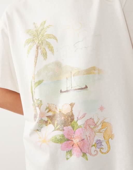 ASOS DESIGN t-shirt oversize avec motif plage aquarelle crème, 2 de 4