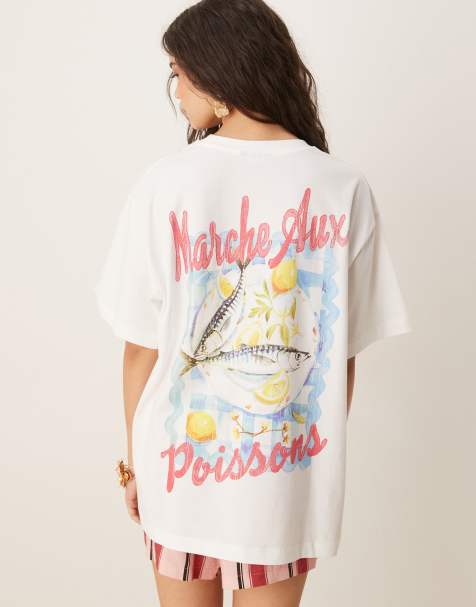 ASOS DESIGN - T-shirt oversize avec motif poisson et citron - Blanc - view 1