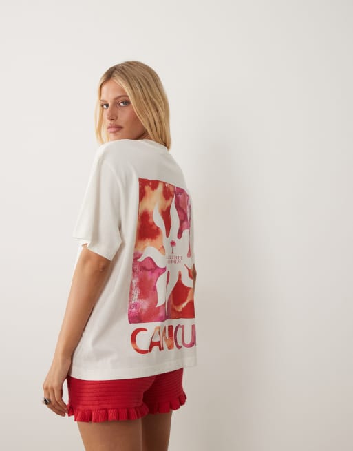 ASOS DESIGN t-shirt oversize avec motif soleil Cancun écru, 4 de 4