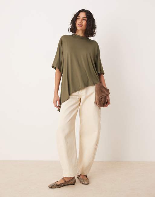 ASOS DESIGN - T-shirt oversize avec ourlet drapé - Kaki, 3 de 4