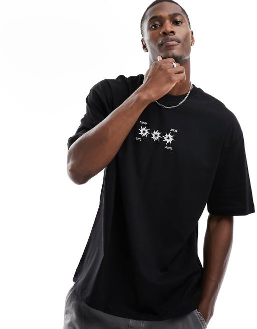 ASOS DESIGN - T-shirt oversize avec petit imprimé céleste sur la poitrine - Noir