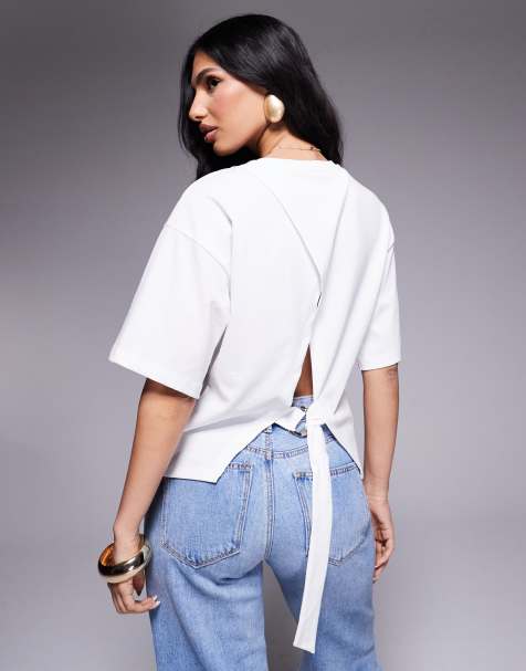 ASOS DESIGN - T-shirt oversize avec taille cintrée dans le dos par un anneau en D - Blanc - view 1