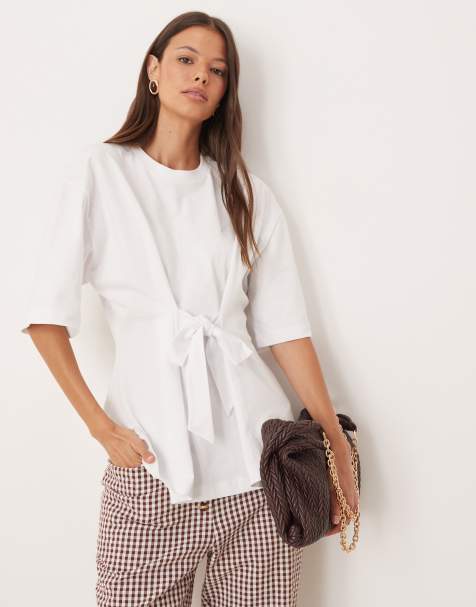 ASOS DESIGN - T-shirt oversize avec taille froncée à liens - Blanc - view 1