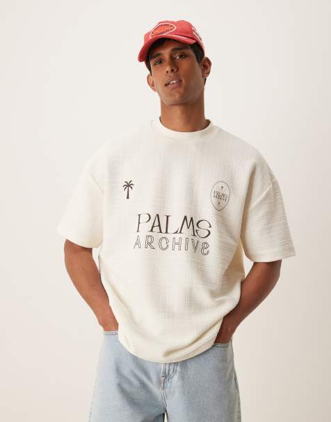 ASOS DESIGN - T-shirt oversize avec texte brodé en tissu épais de 270g/m² - Blanc texturé - view 1