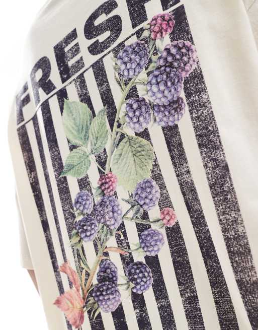 ASOS DESIGN - T-shirt oversize avorio con grafica di frutta autunnale, 3 di 4