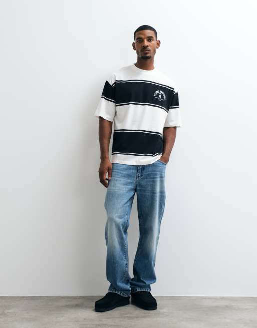 ASOS DESIGN - T-shirt oversize bianca a righe, 4 di 5