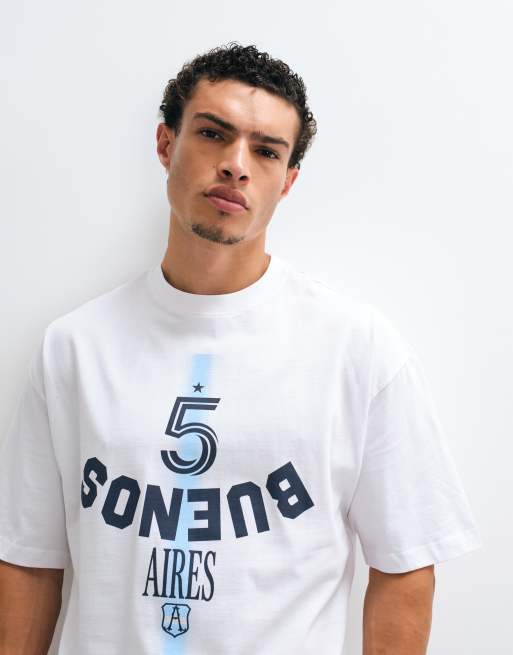 ASOS DESIGN - T-shirt oversize bianca con grafica Argentina, 3 di 5