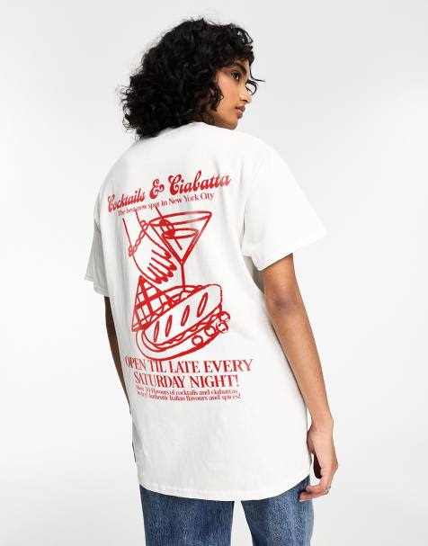 ASOS DESIGN - T-shirt oversize bianca con grafica con cocktail e ciabatta - view 1