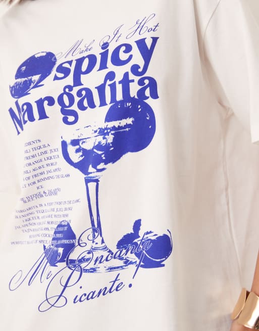 ASOS DESIGN - T-shirt oversize bianca con grafica con cocktail "Spicy Margarita", 2 di 4