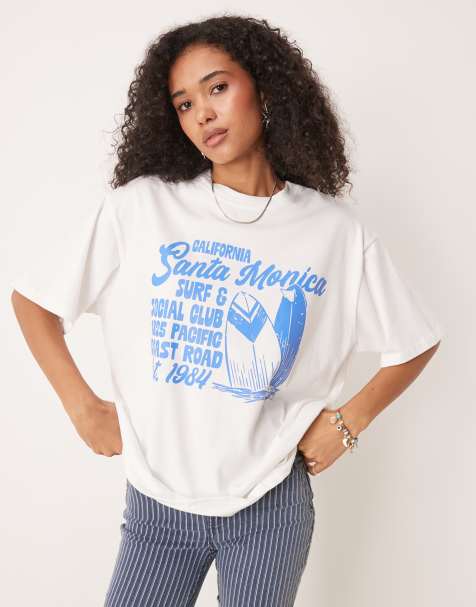 ASOS DESIGN - T-shirt oversize bianca con grafica con surf - view 1
