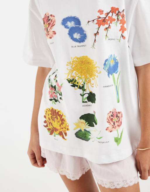 ASOS DESIGN - T-shirt oversize bianca con grafica di fiori vintage, 3 di 4