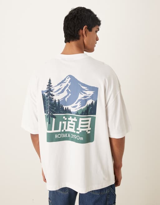 ASOS DESIGN - T-shirt oversize bianca con grafica di montagna