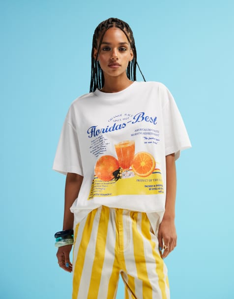 ASOS DESIGN - T-shirt oversize bianca con grafica di succo d'arancia - view 1