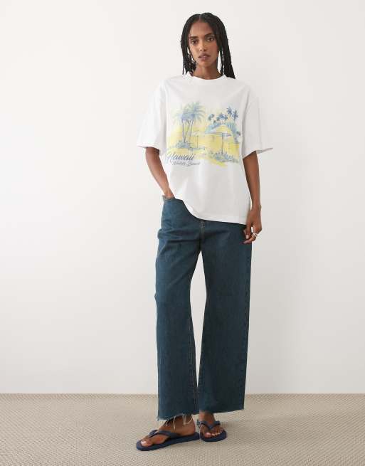 ASOS DESIGN - T-shirt oversize bianca con grafica "Hawaii", 2 di 4