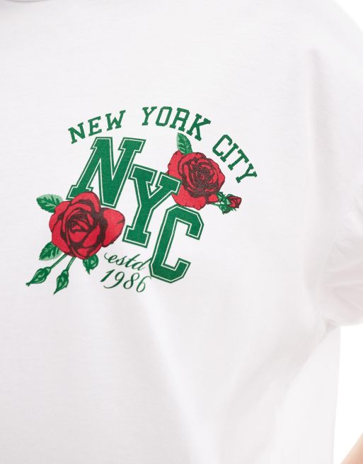 ASOS DESIGN - T-shirt oversize bianca con grafica "NYC" con rose, 3 di 4