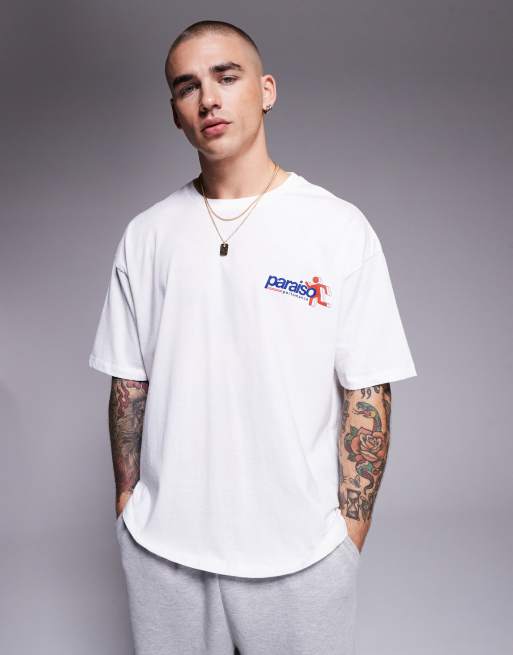 ASOS DESIGN - T-shirt oversize bianca con grafica sportiva, 3 di 4