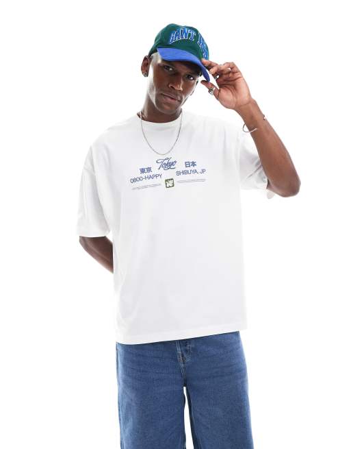 ASOS DESIGN - T-shirt oversize bianca con grafica stile souvenir, 3 di 4