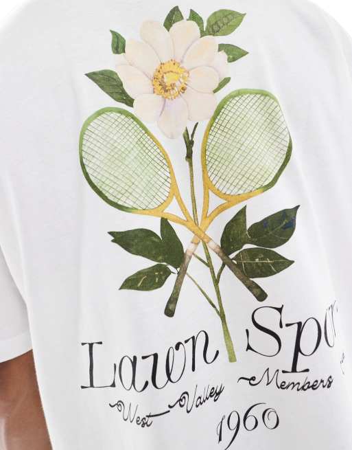 ASOS DESIGN - T-shirt oversize bianca con grafica stile tennis, 3 di 4
