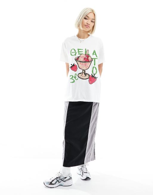 ASOS DESIGN - T-shirt oversize bianca con stampa di gelato alla fragola, 2 di 3