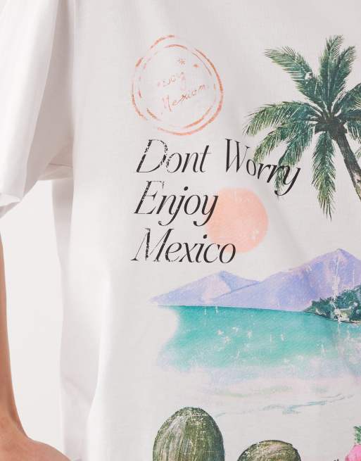 ASOS DESIGN - T-shirt oversize bianca con stampa di paesaggio del Messico, 3 di 4
