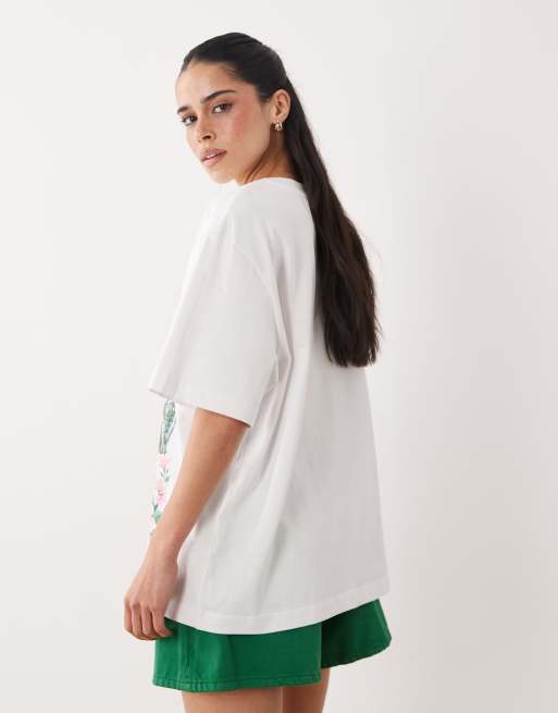 ASOS DESIGN - T-shirt oversize bianca con stampa di paesaggio del Messico, 4 di 4