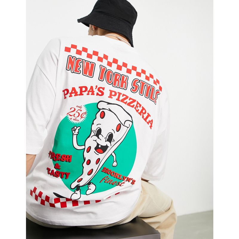 Novità Uomo DESIGN - T-shirt oversize bianca con stampa di pizza sul retro