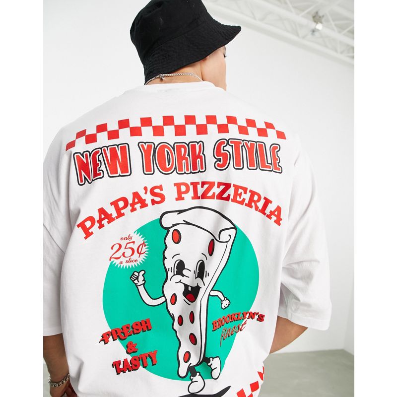 Novità Uomo DESIGN - T-shirt oversize bianca con stampa di pizza sul retro