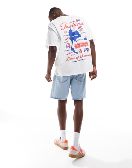 ASOS DESIGN - T-shirt oversize bianca con stampa sul davanti e sul retro di città, 3 di 4